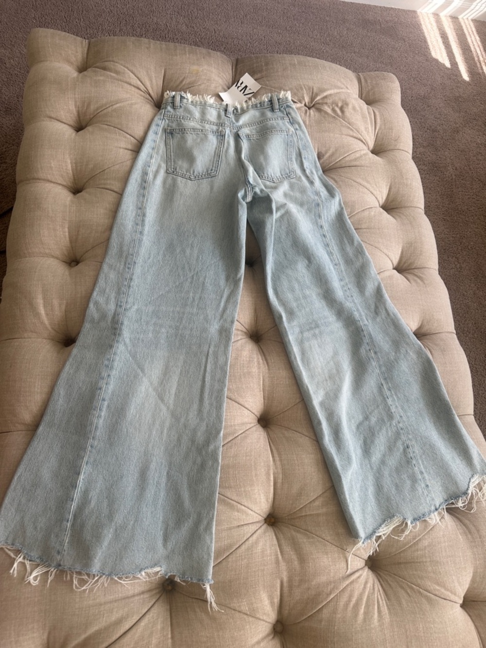 Zara Light Blue High-Rise Wide-Leg Frayed Jeans - Picture 8 of 8